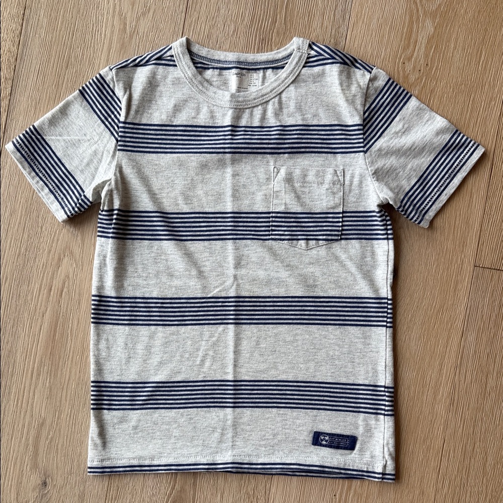 GAP Gray & Navy Striped Pocket Tee
